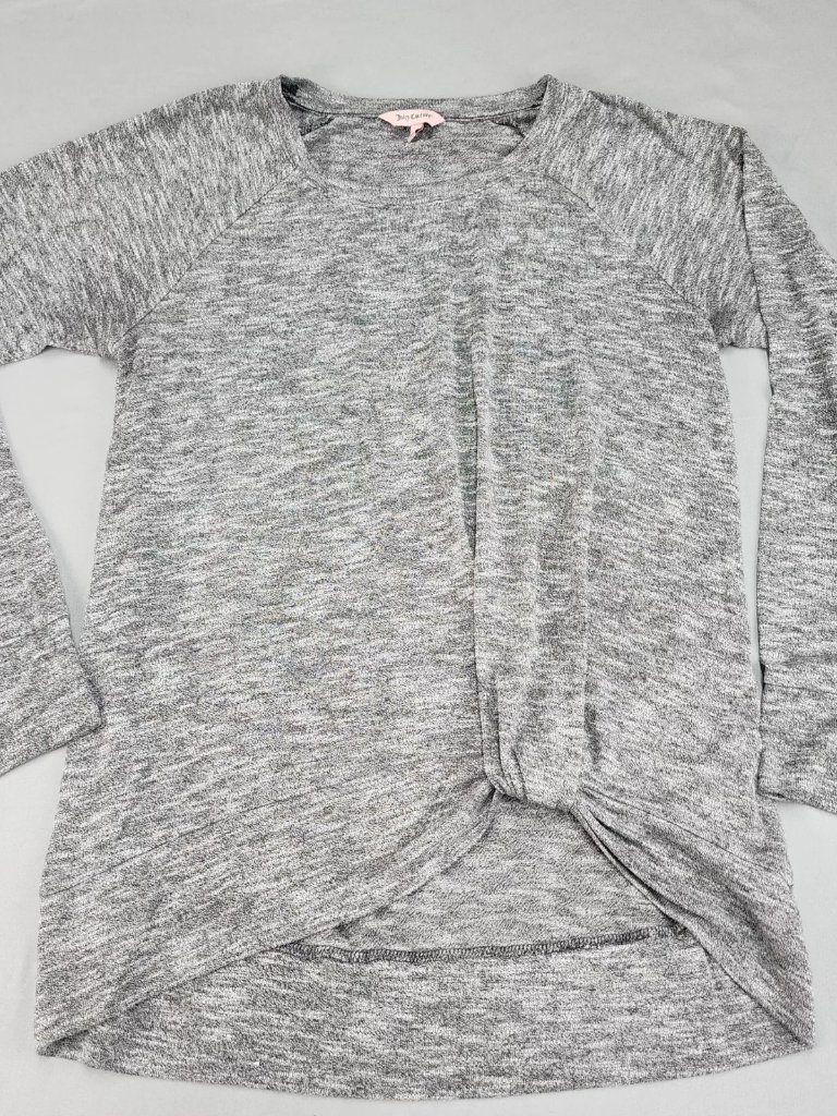 Juicy Couture Twist Front Top Women's Xl Heather Gray Long Sleeve Raglan Knit